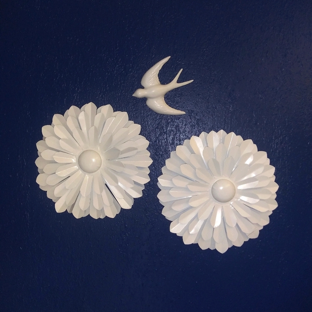 Metal Wall Art, Flowers, Floral, Bird, White